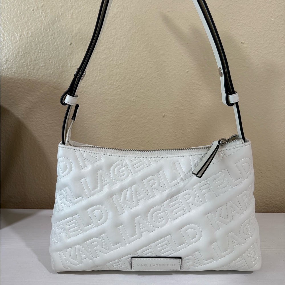 Karl Lagerfeld White Textured Shoulder Bag